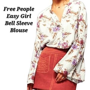 Free People Easy Girl Bell Sleeve Floral Top NEW Western Floral Tunic Oversized